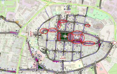 plan miasta z wyłączonymi parkingami