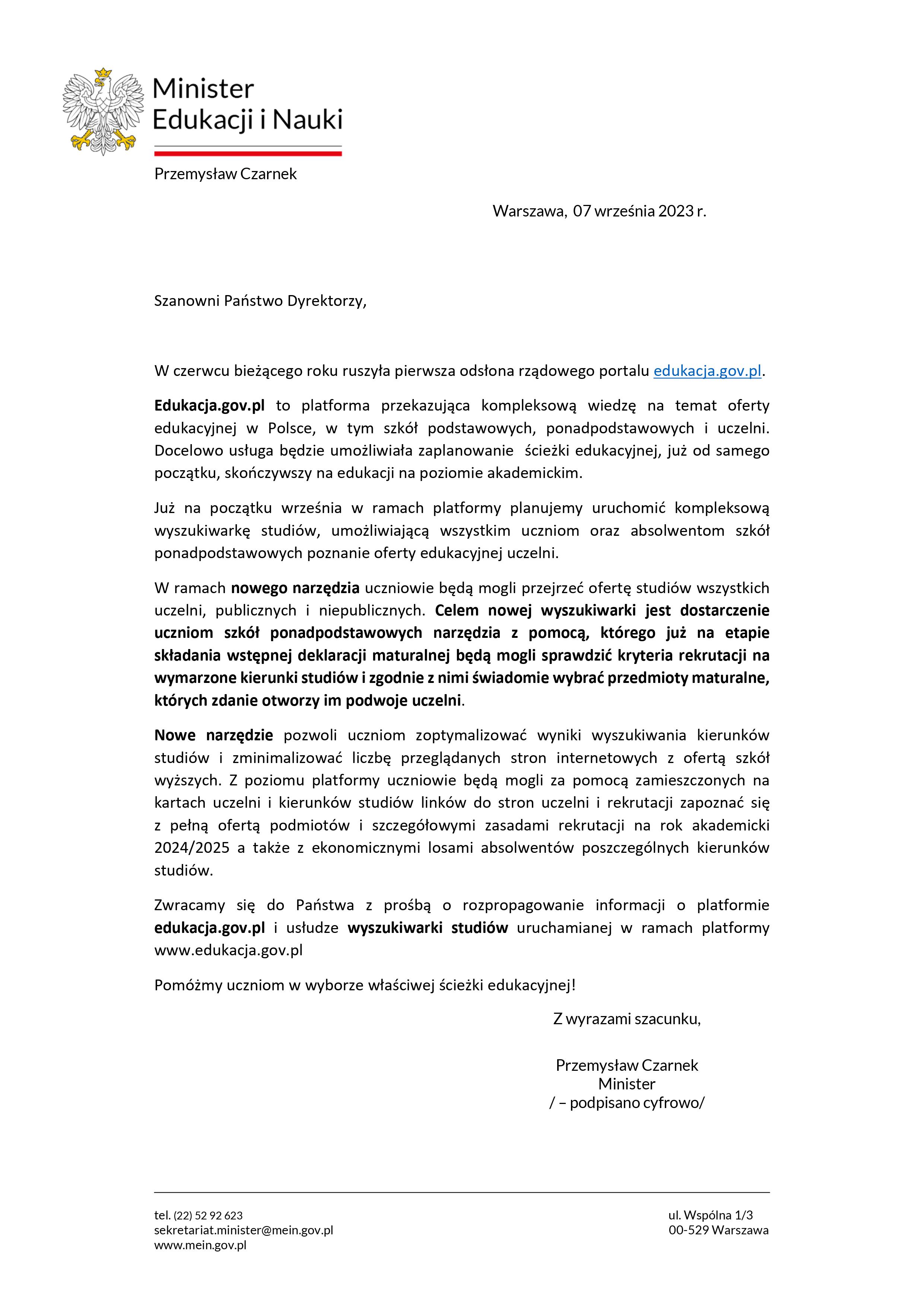 pismoministraedukacjiwsnowejwyszukiwarkikierunkowstudiow