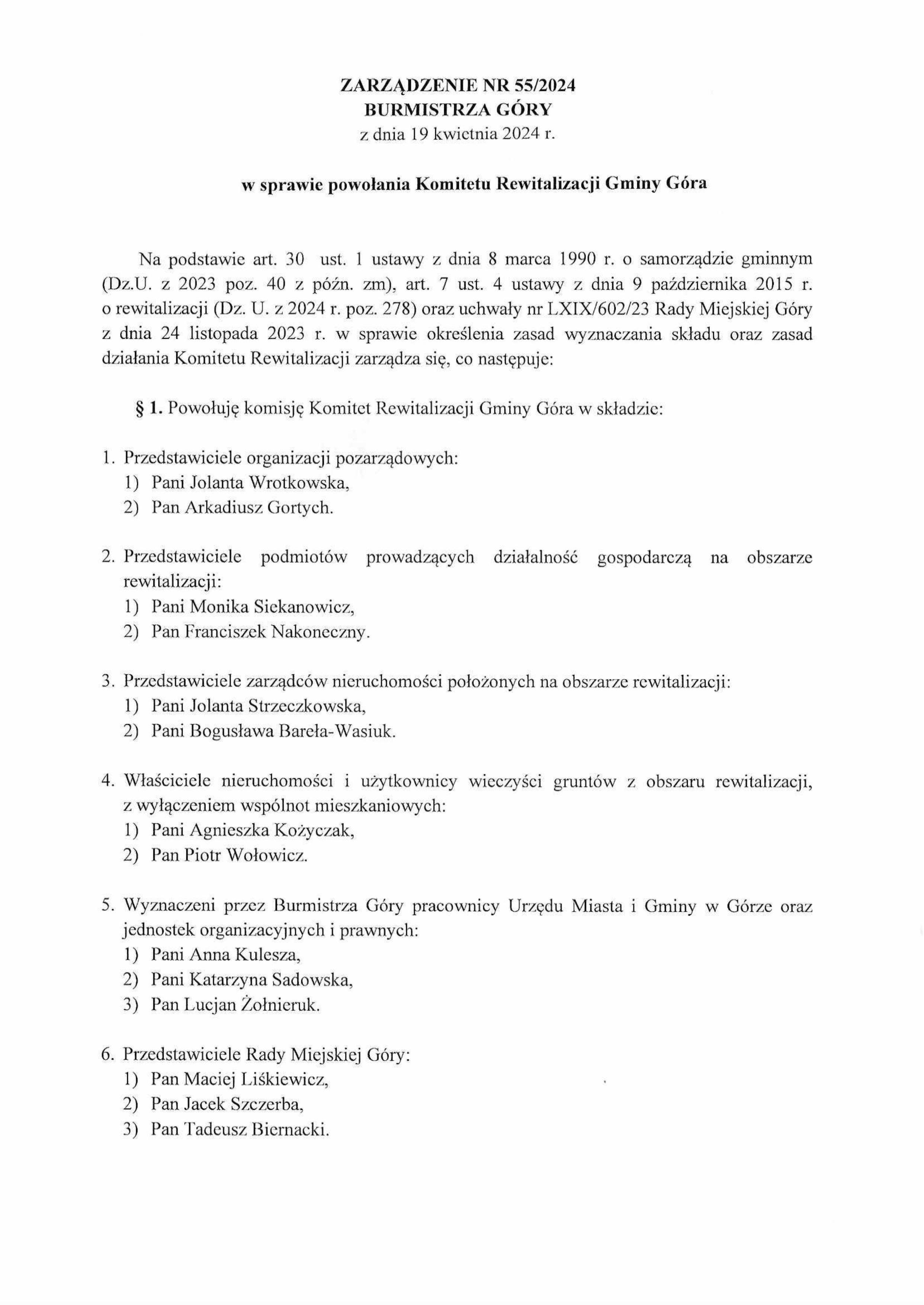 Zarządzenie_nr_55_2024_w_sprawie_powołania_Komitrtu_Rewitalizacji_Gminy_G&oacute;ra-obrazy-1