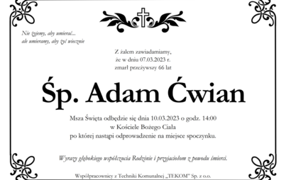 Zdjęcie do Zmarł Adam Ćwian