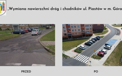 Zdjęcie do Wymiana nawierzchni dr&oacute;g i chodnik&oacute;w ul. Piast&oacute;w w m. G&oacute;ra
