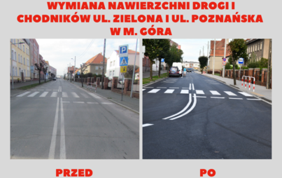 Zdjęcie do &bdquo;Wymiana nawierzchni drogi i chodnik&oacute;w ul. Zielona i ul. Poznańska w m. G&oacute;ra&rdquo;